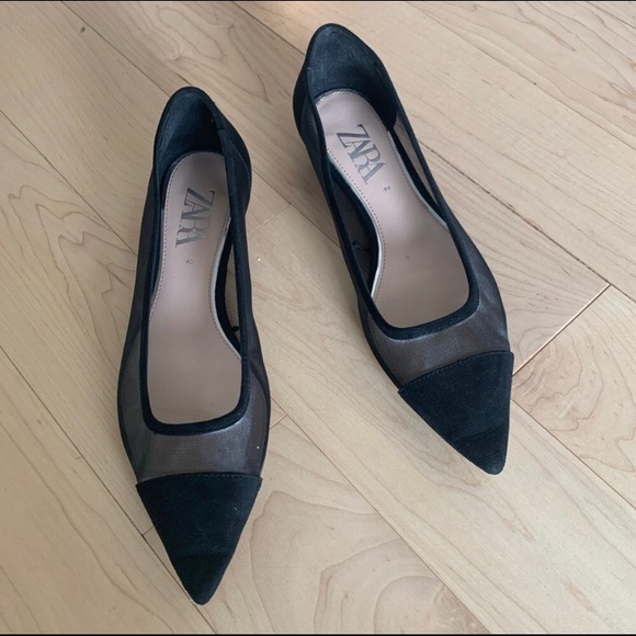 ZARA Pointed Cap Toe Ballet Flats ~Size 7-7.5 - Picture 2 of 8